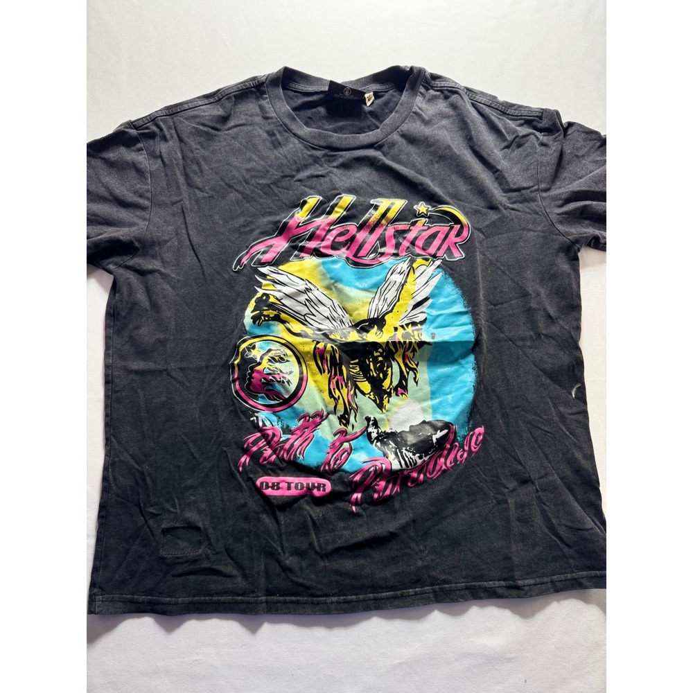 Hellstar Path to Paradise 08 Tour Shirt Small Gray Cotton Graphic Tee Streetwear